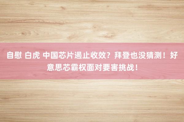 自慰 白虎 中国芯片遏止收效？拜登也没猜测！好意思芯霸权面对要害挑战！