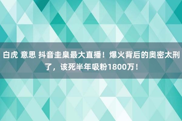 白虎 意思 抖音圭臬最大直播！爆火背后的奥密太刑了，该死半年吸粉1800万！