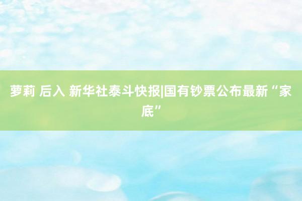 萝莉 后入 新华社泰斗快报|国有钞票公布最新“家底”
