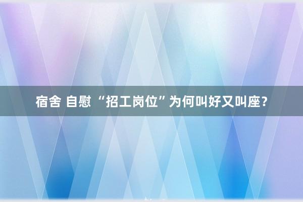 宿舍 自慰 “招工岗位”为何叫好又叫座？