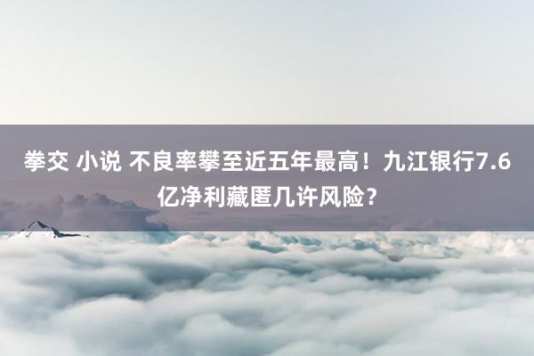 拳交 小说 不良率攀至近五年最高！九江银行7.6亿净利藏匿几许风险？