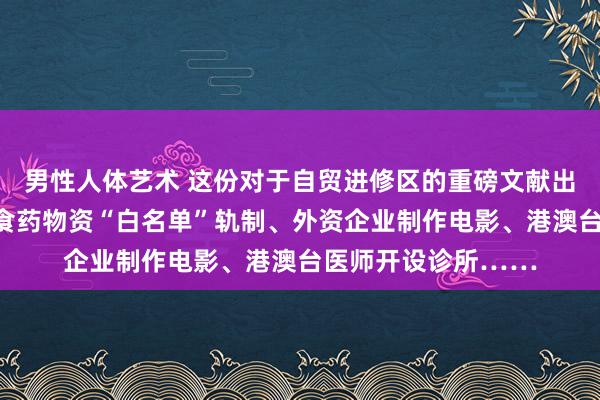 男性人体艺术 这份对于自贸进修区的重磅文献出台：波及树立入口食药物资“白名单”轨制、外资企业制作电影、港澳台医师开设诊所……
