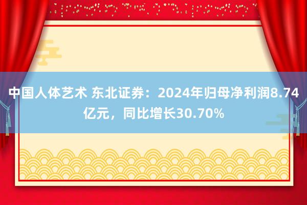 中国人体艺术 东北证券：2024年归母净利润8.74亿元，同比增长30.70%