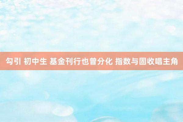 勾引 初中生 基金刊行也曾分化 指数与固收唱主角
